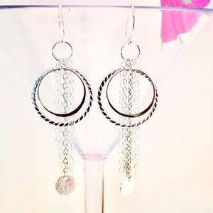 Pisco Sour Earrings-Silver Fringe Dangle Earrings